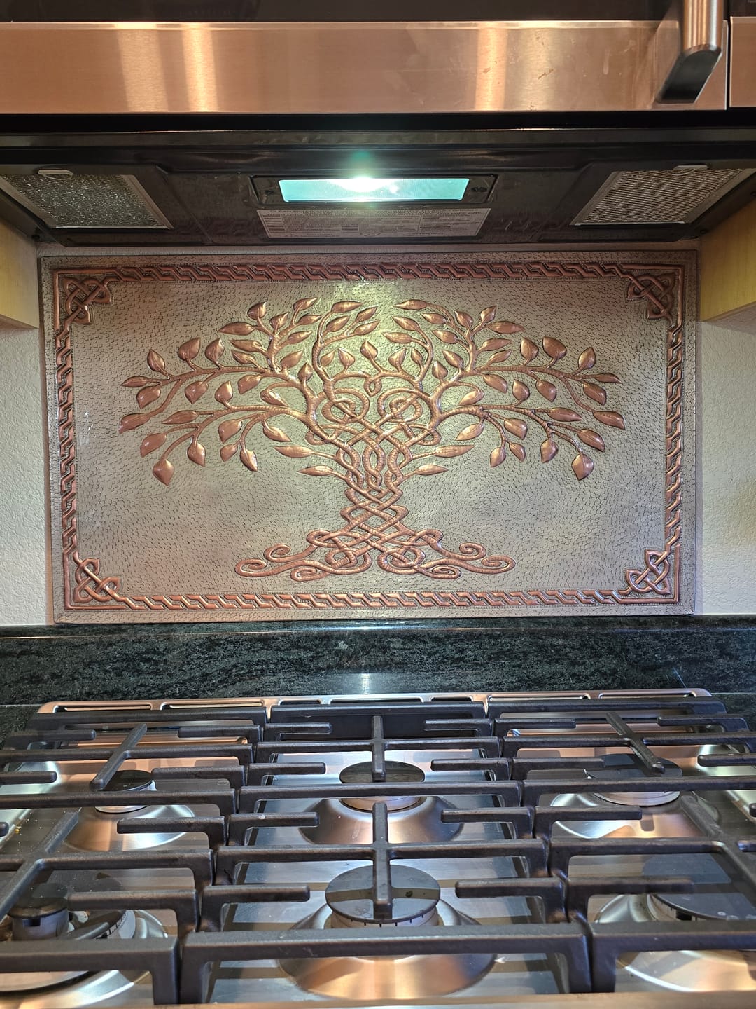 Customer photo review of Gray & Copper Tree of Life Backsplash