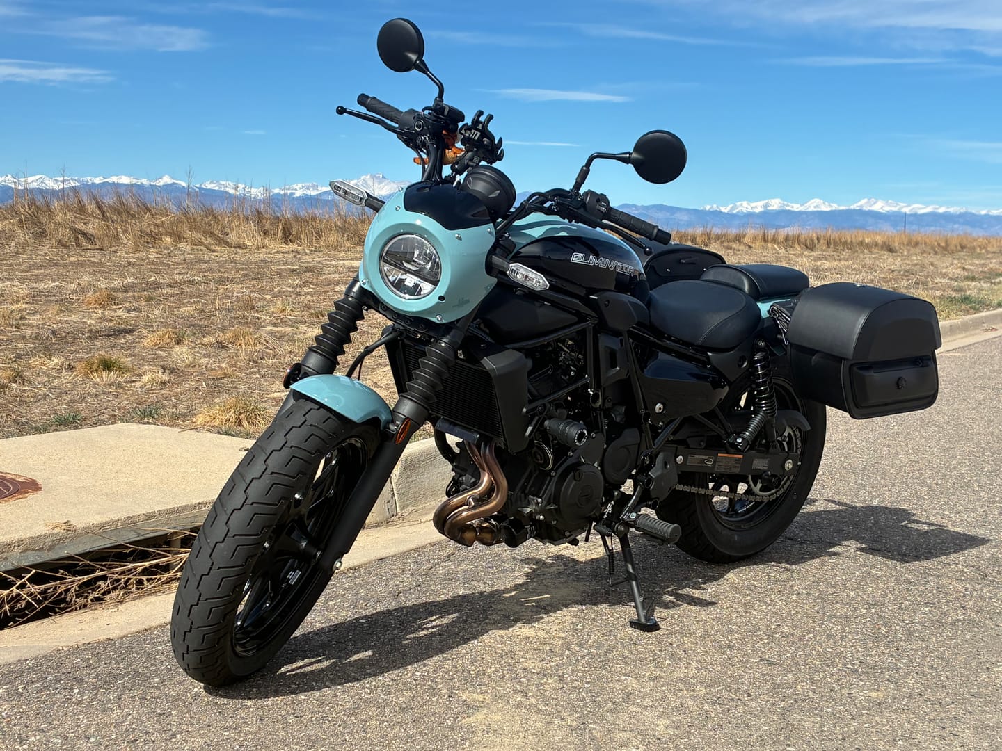 Customer photo review of 28L - Pantheon Medium Quick Mount Kawasaki Eliminator 450 Motorcycle Saddlebags