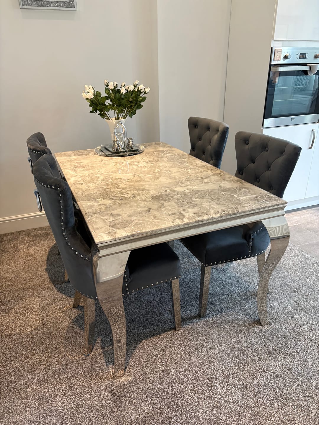 Customer photo review of Vienna Marble Dining Table With Chelsea Ring Knocker Chairs