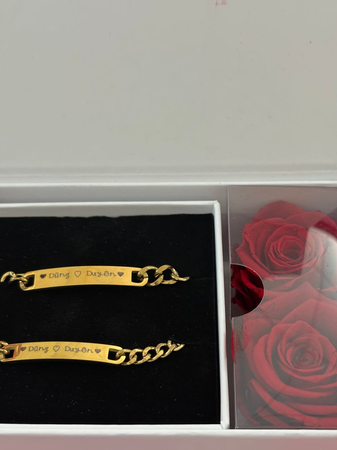 Customer photo review of Engraved Bracelet Set - W/ Eternal Rose Box