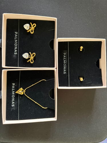 Customer photo review of Zircon Heart & Bow Drop Earrings