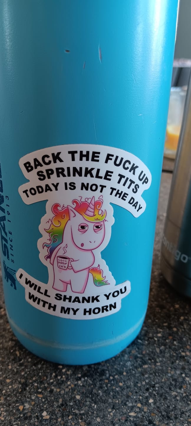 Customer photo review of Vulgar Unicorn Sticker