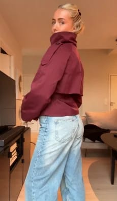 Customer photo review of Kiarra Stand Collar Crop Trenchcoat
