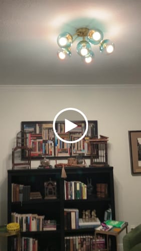 Customer video review of Bloom Brass Blue Glass Bubble Semi Flush Chandelier