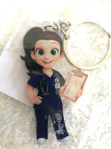 Customer photo review of Things My Patients Said So I'll Never Forget, Medical Symbols And Nurse Cartoon-Personalized Keychain, Gift For Nurses