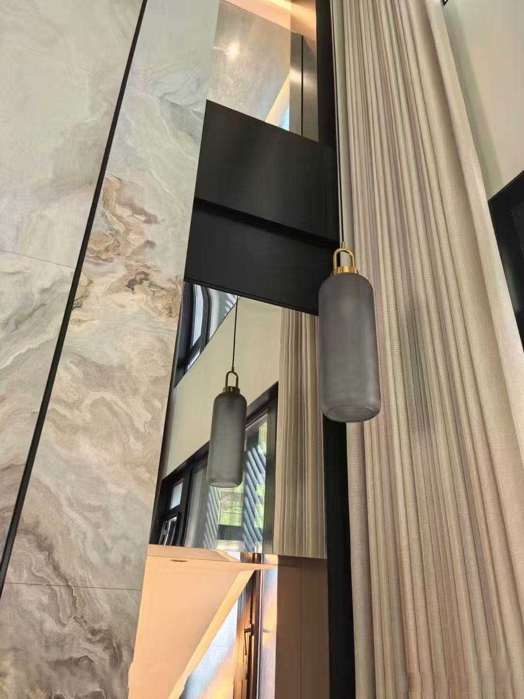 Customer photo review of Frosted Glass Swag Pendant Light
