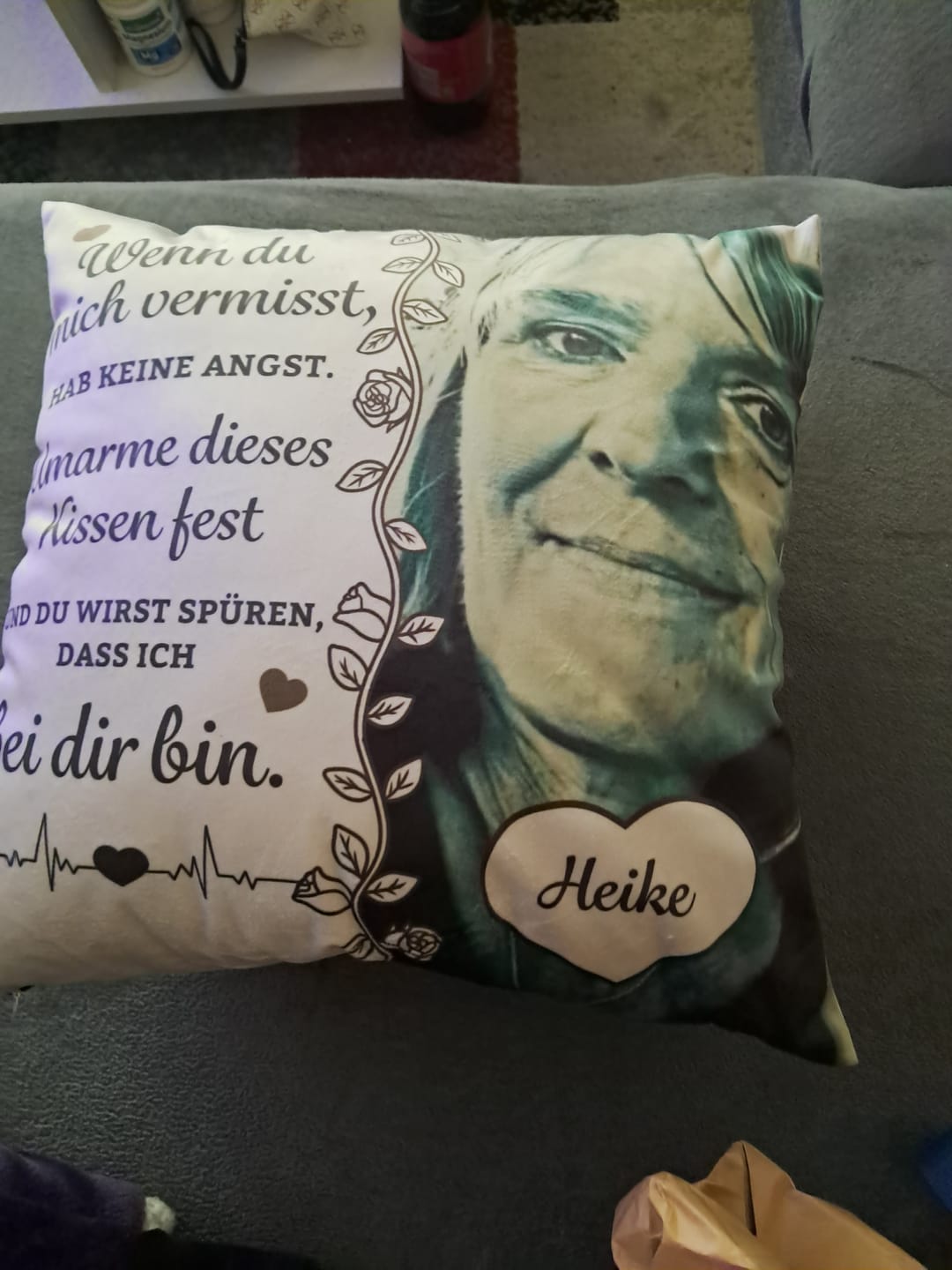 Customer photo review of Wenn du mich vermisst - Personalisiertes Kissen