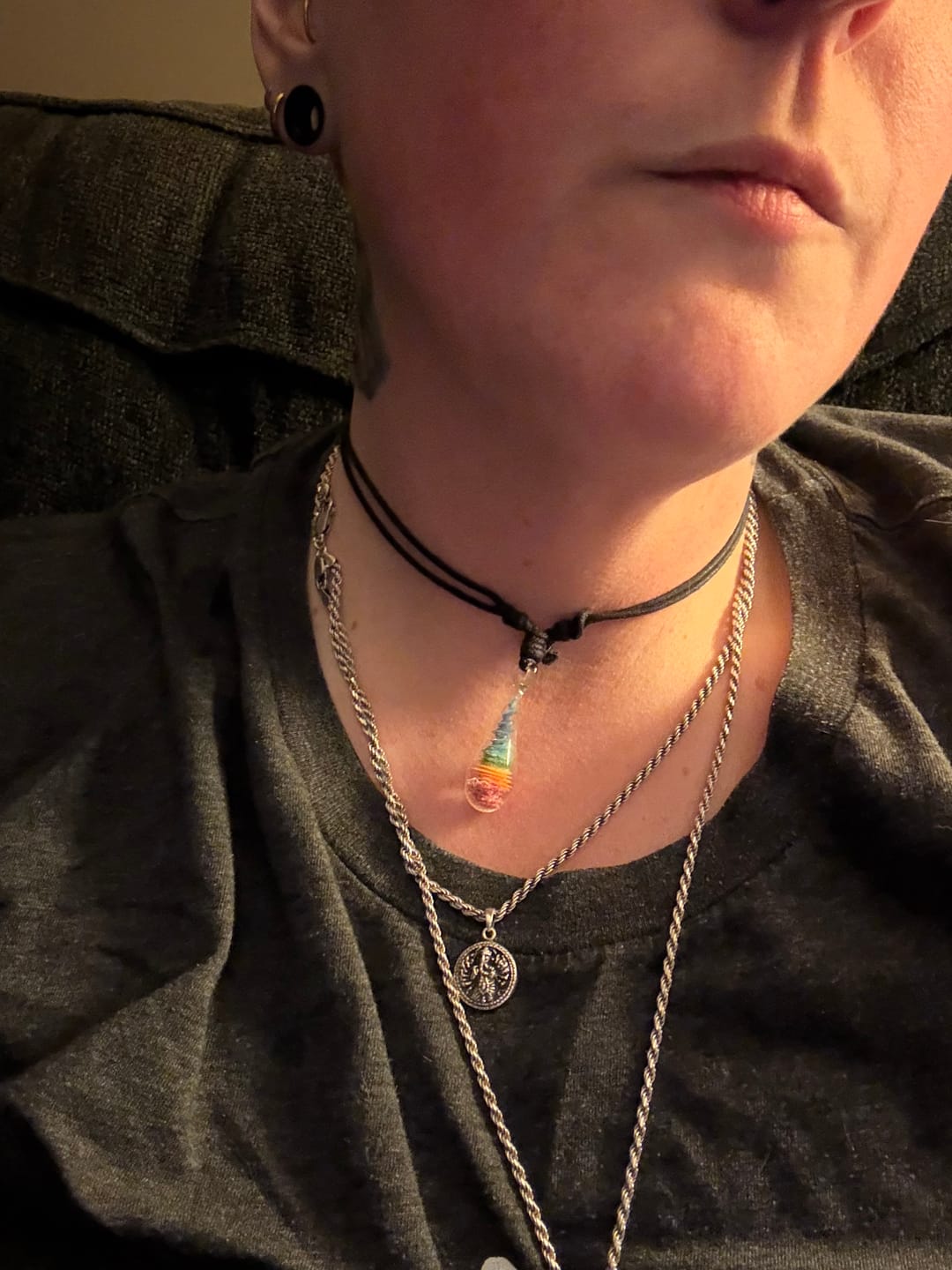 Customer photo review of Dainty Rainbow Drop Pendant