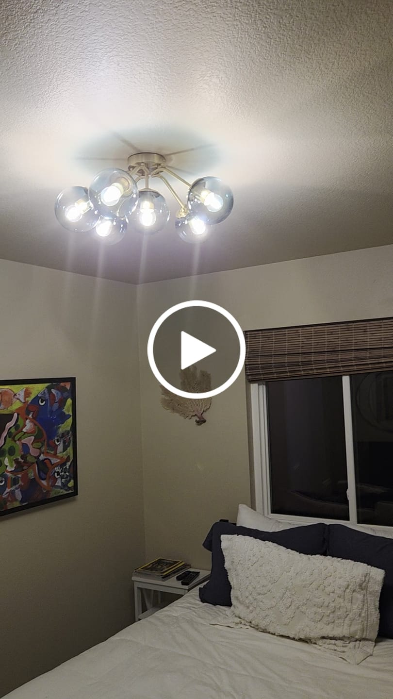 Customer video review of Bloom Brass Blue Glass Bubble Semi Flush Chandelier
