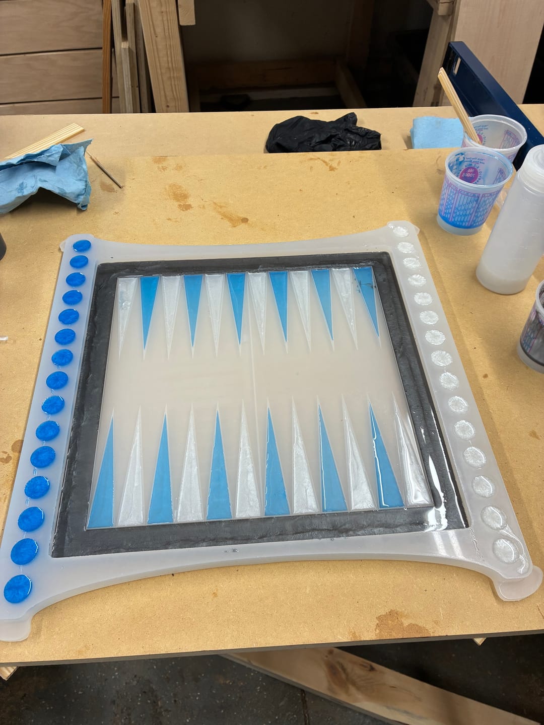 Customer photo review of 14x14x0.5" Medium Backgammon Board With Pieces Silicone Mold