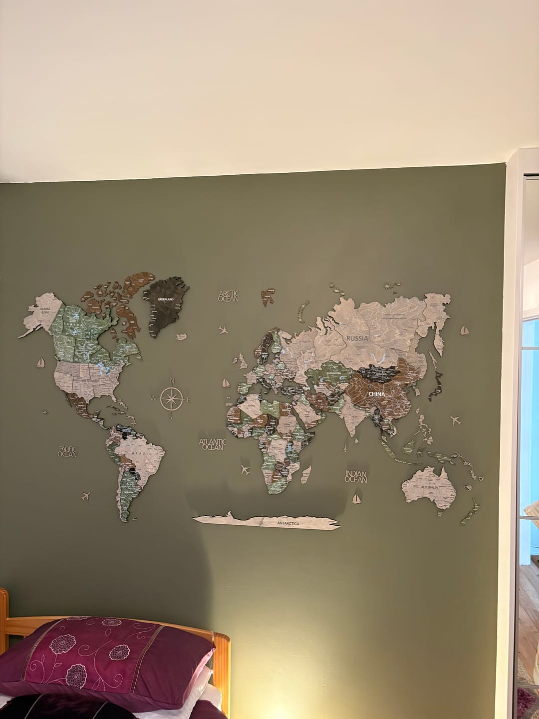 Customer photo review of 3D Wood World Map -Light Rustic
