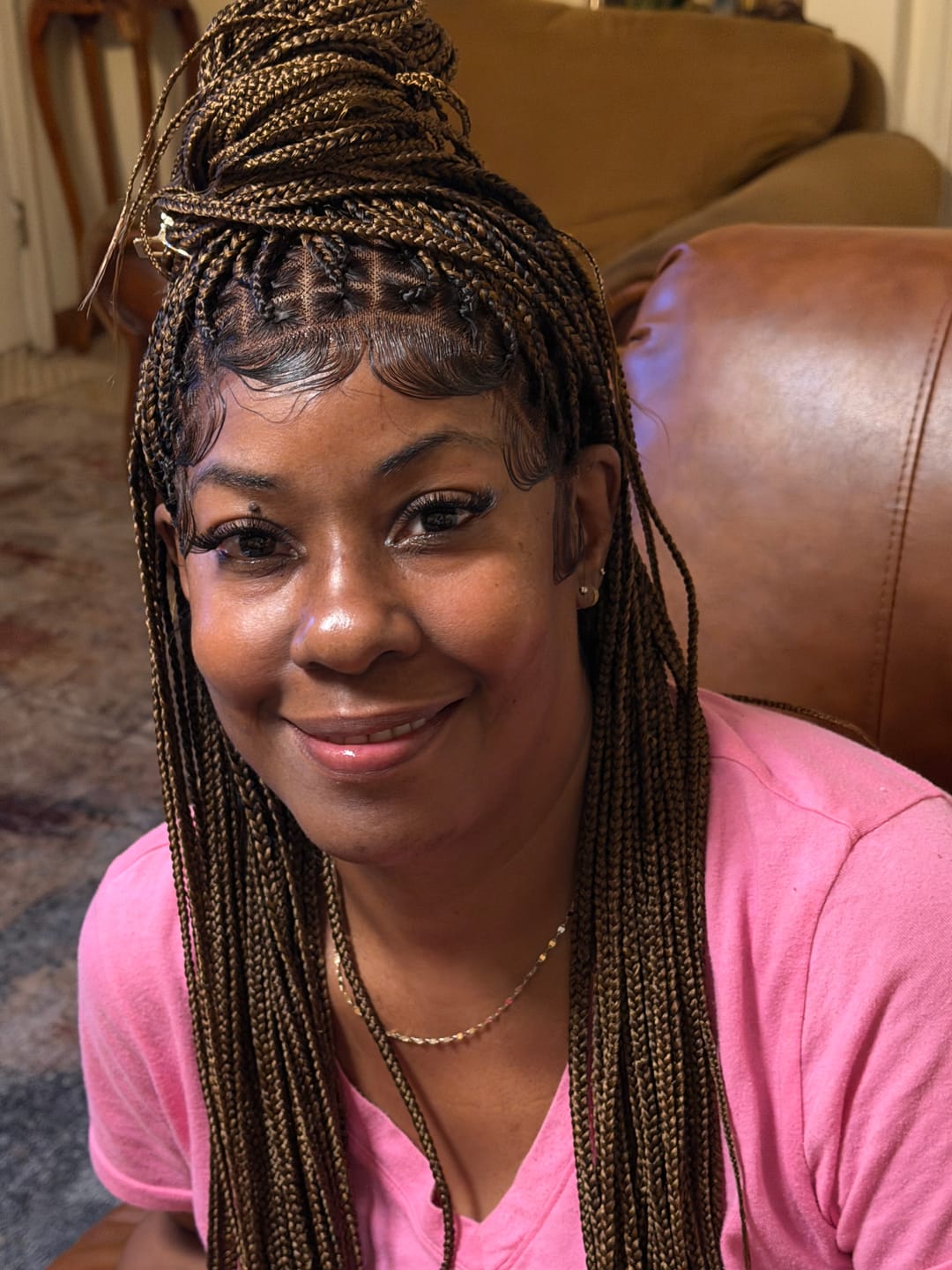Customer photo review of Beyoncé Honey Blonde Knotless Braid Wig "Premium Swiss Full Lace"