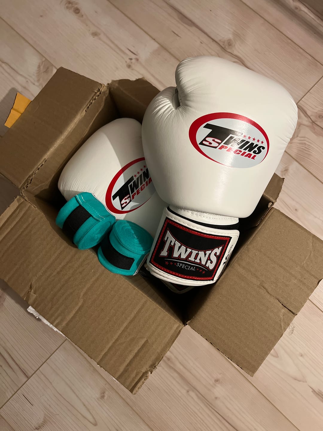 Customer photo review of Twins Special BGVL3 White Velcro Boxing Gloves
