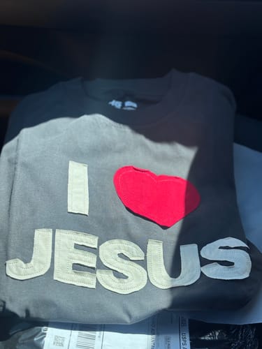 Customer photo review of I Love Jesus Stitched Premium Tee