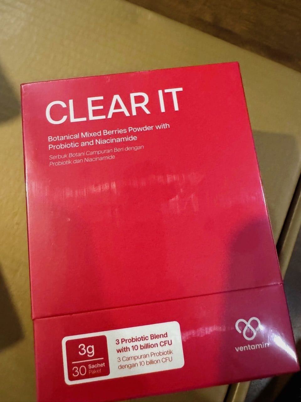 Customer photo review of Ventamin Clear It+: Doctor-Formulated Drink Mix for Acne & Breakout Control