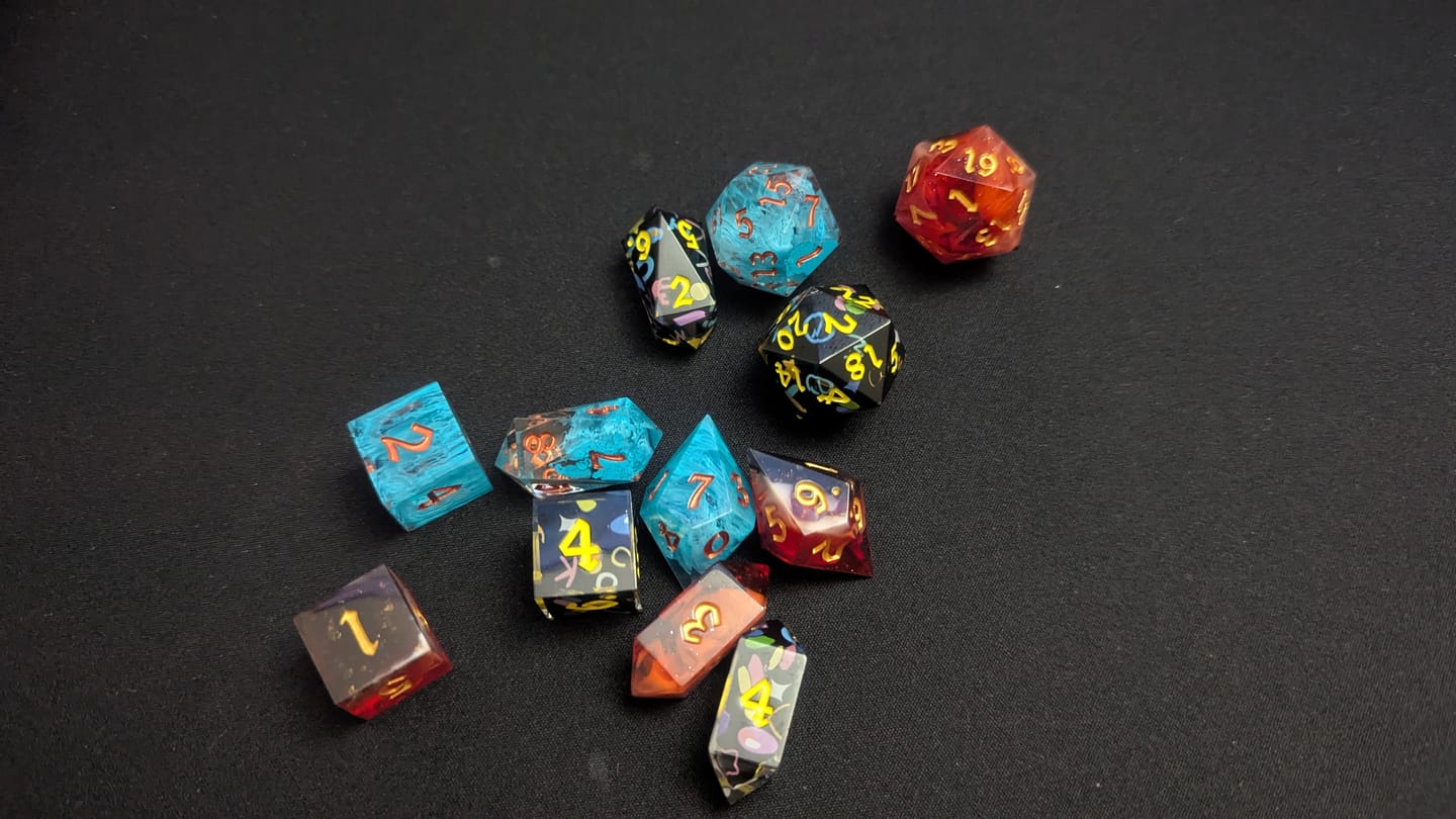 Customer photo review of Emberflare Handmade Resin DND Dice Set
