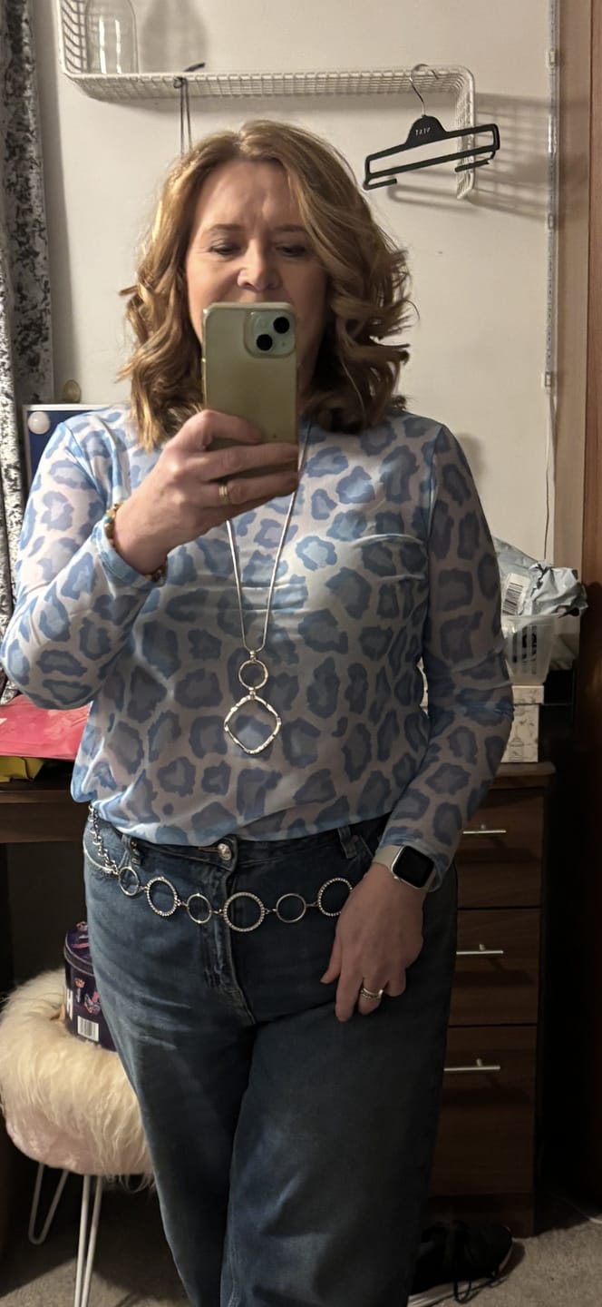 Customer photo review of Leona Layering Mesh Top
