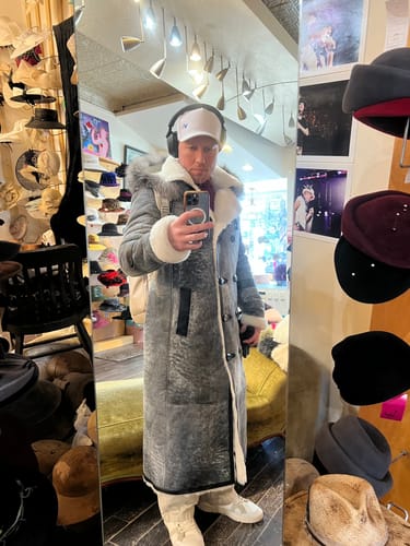 Customer photo review of Griffin Double Breasted Black Croc Print Shearling Overcoat