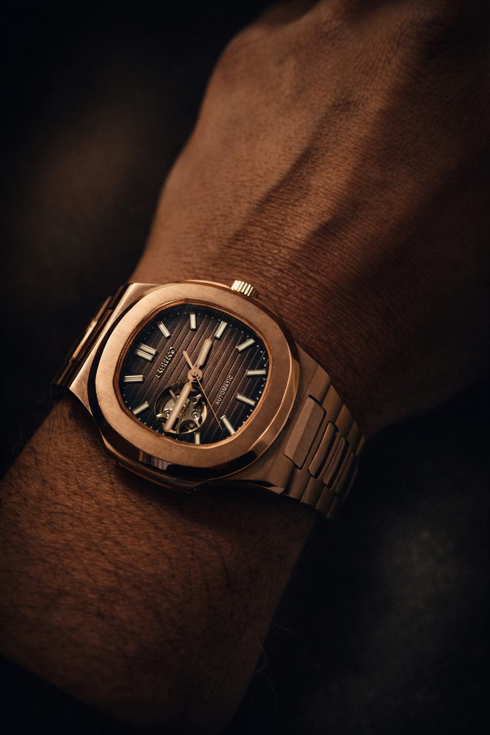 Customer photo review of Custom Seiko Nautilus Inspired Rose Gold Chocolate