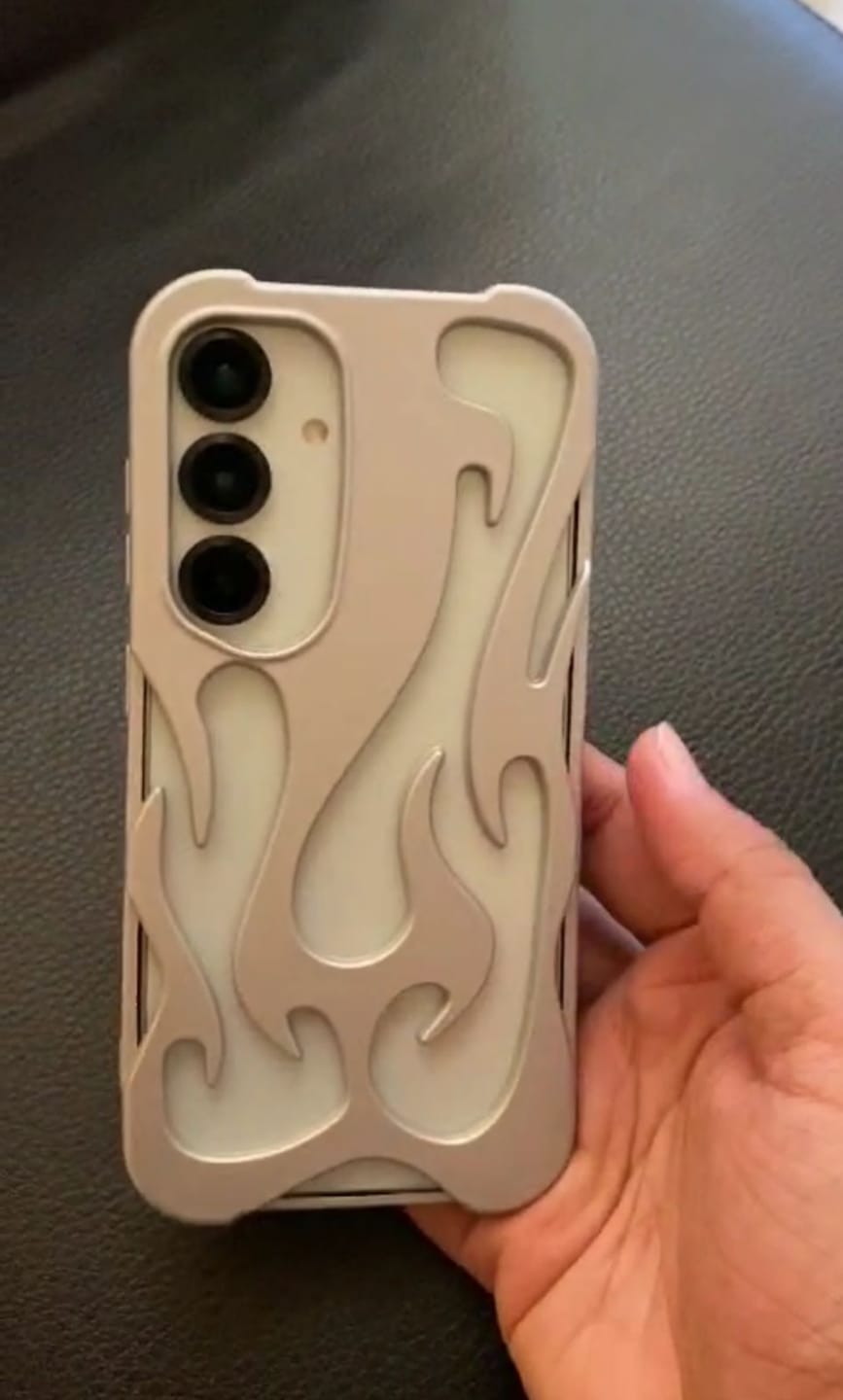 Customer photo review of 3D Flame Hollow Matte Skeleton Black Silver Electroplated Samsung S & A Series Soft Case