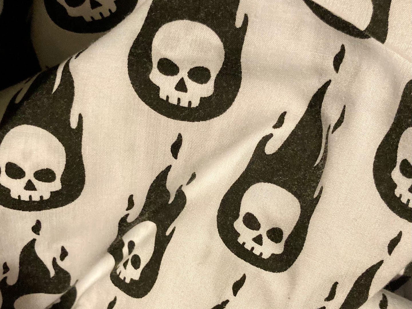 Customer photo review of Flaming Skulls Polycotton Fabric