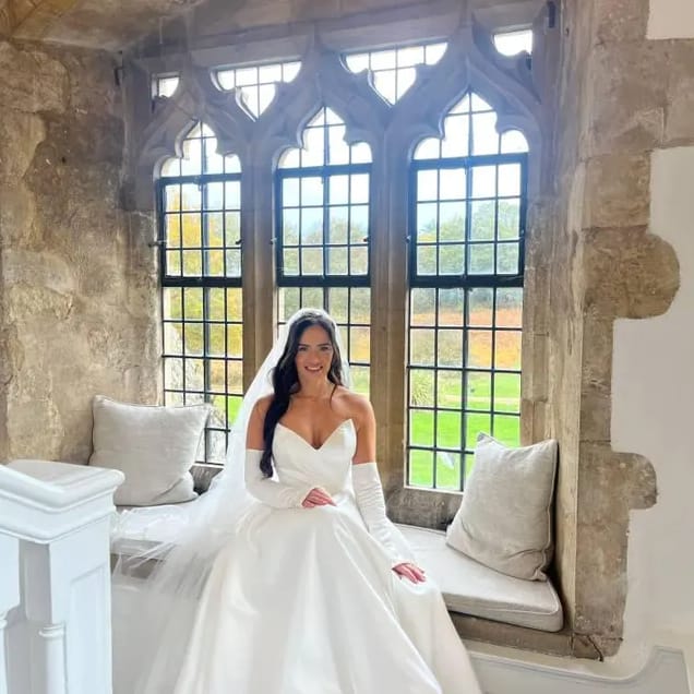 Customer photo review of Detachable Crepe Bridal Sleeves with Pearls