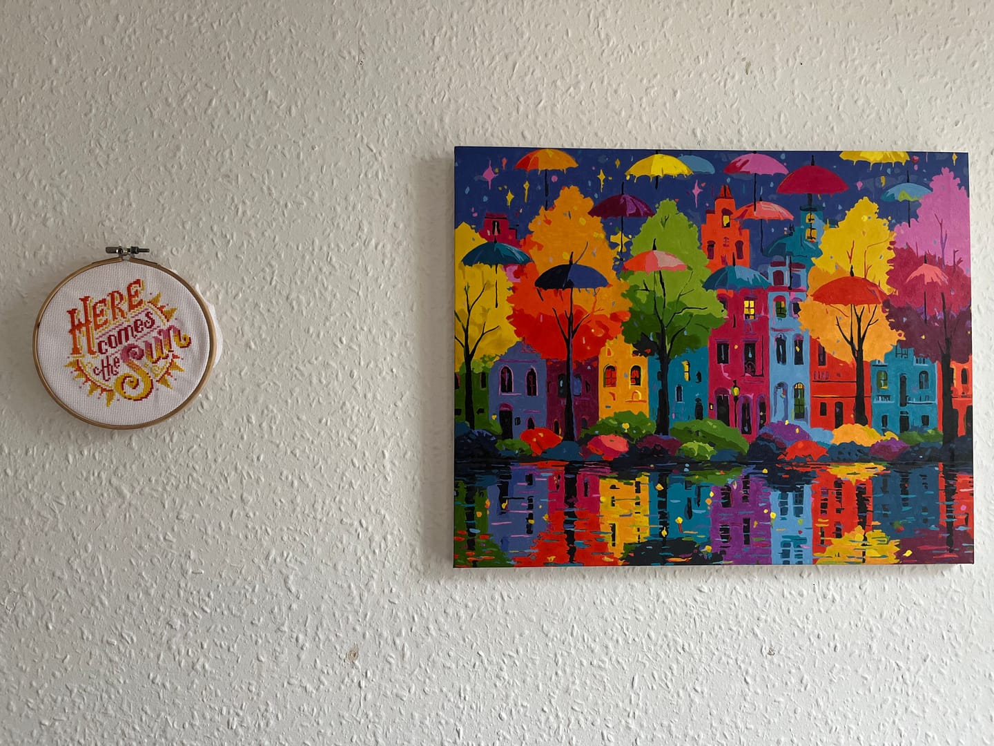 Customer photo review of Colorful Buildings & Umbrellas | Paint by Number