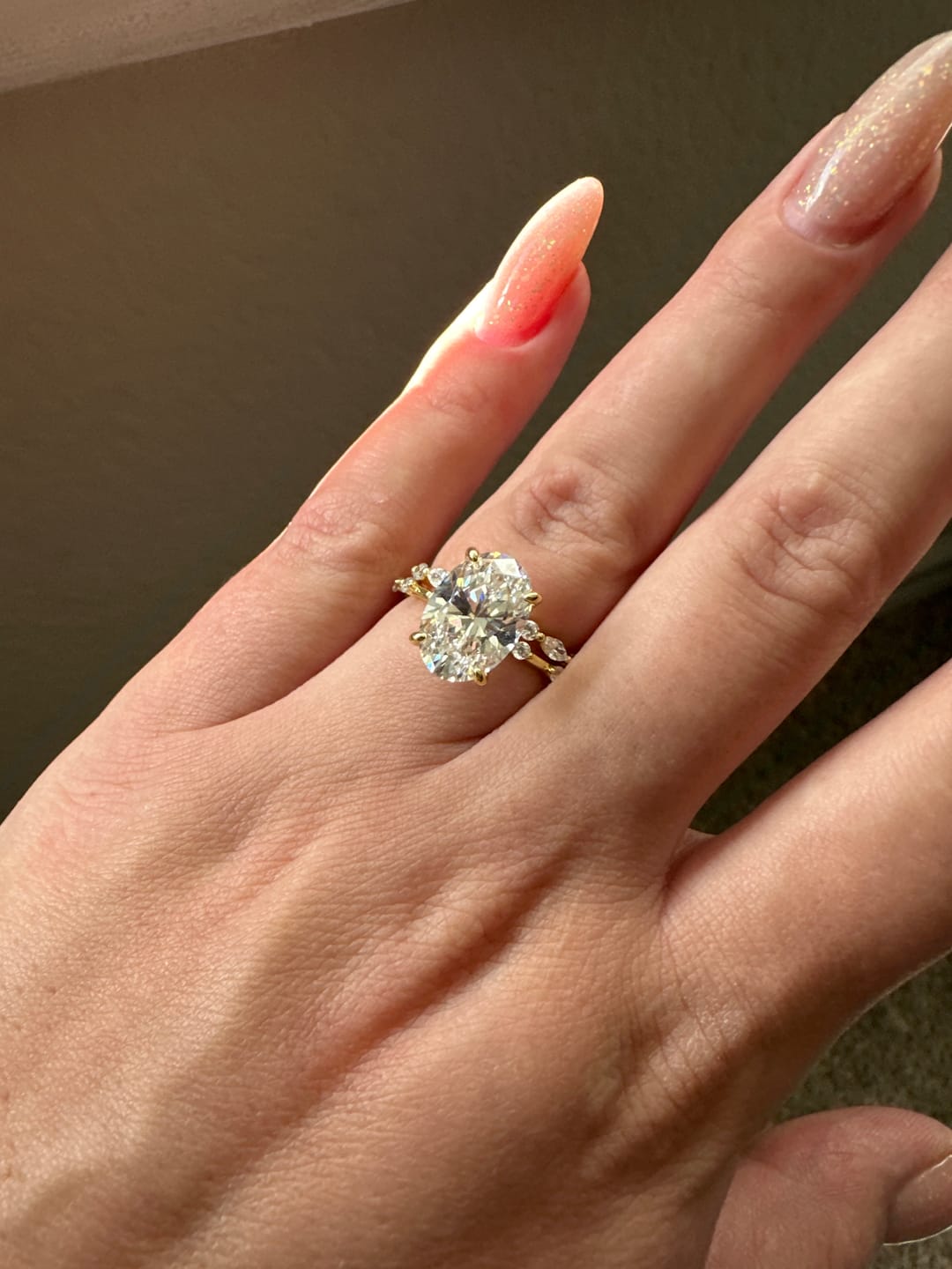 Customer photo review of S925 Yellow Gold 5.5Ct Oval Cut Engagement Ring In Sterling Silver