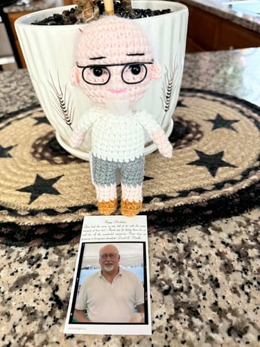 Customer photo review of Dolly® Personalized Crochet Doll with Photo Card
