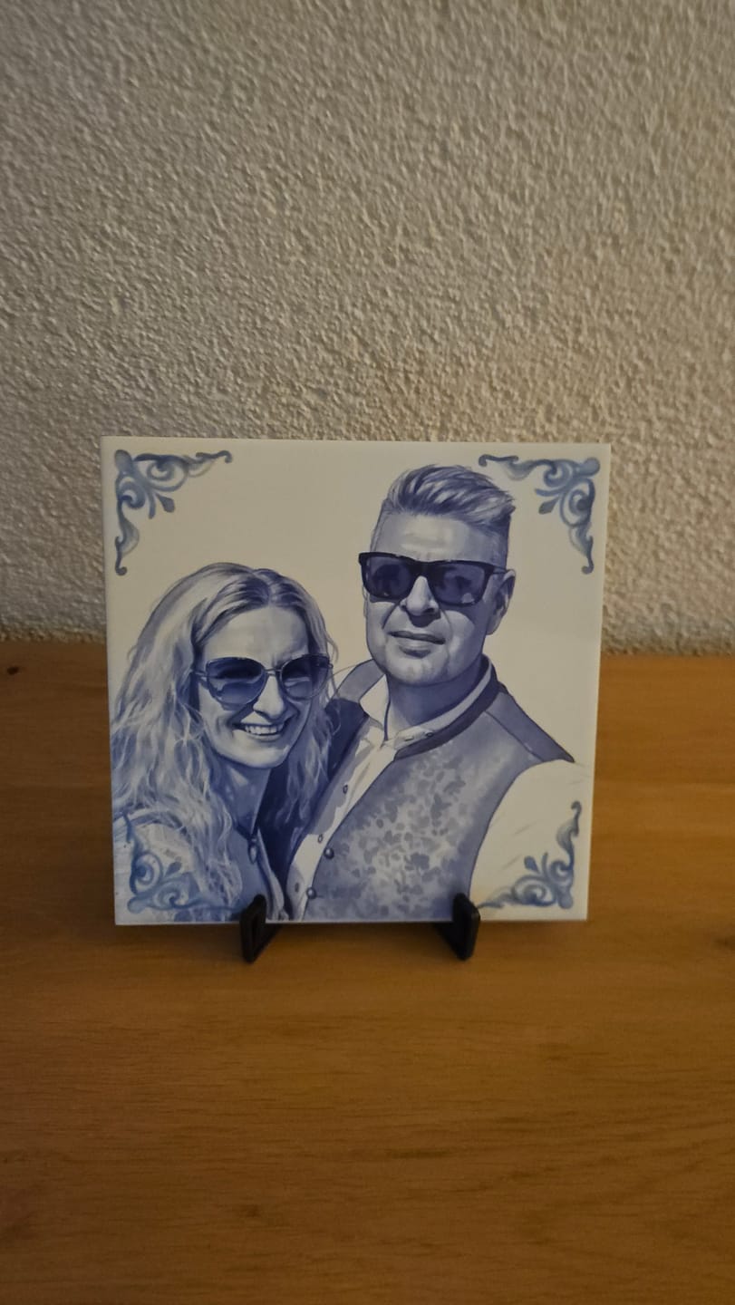 Customer photo review of Delfts Blauw tegeltje bedrukken met jouw foto