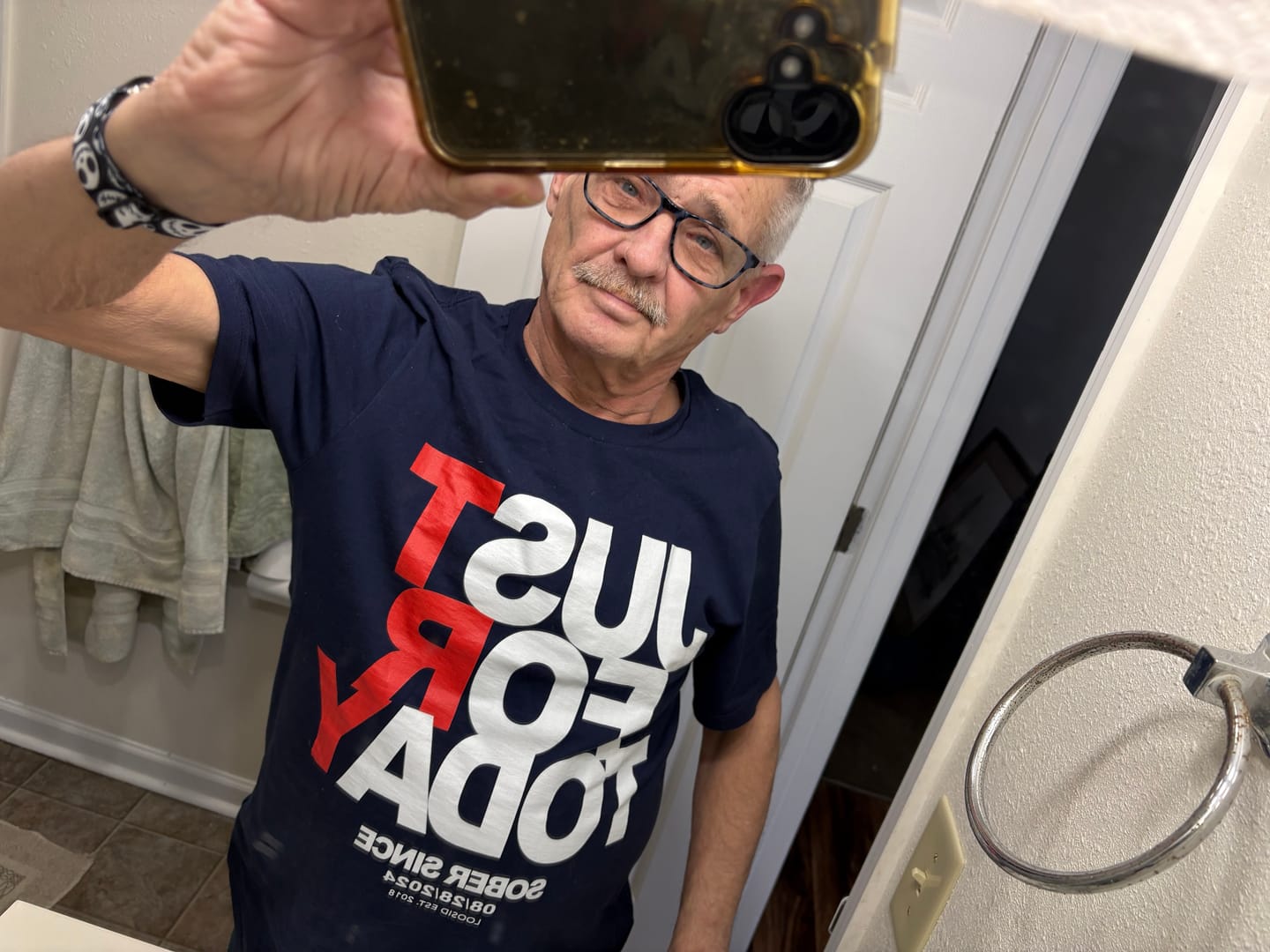 Customer photo review of Men's Just Try For Today T-shirt with Custom Sobriety Date