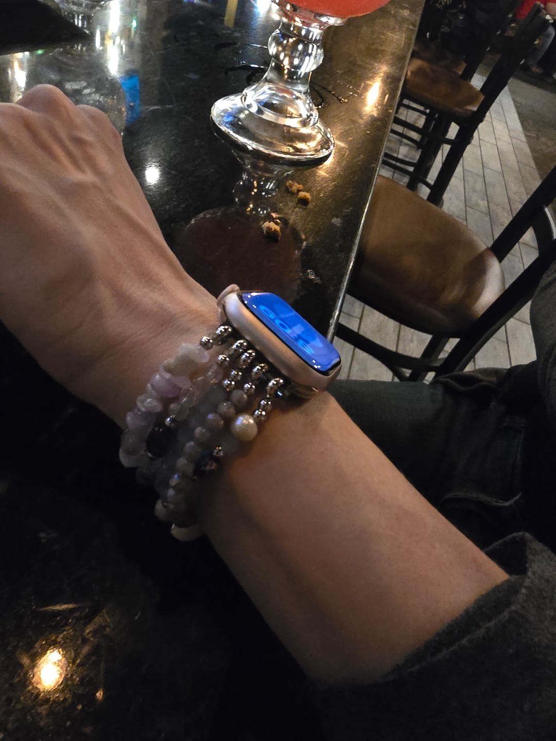 Customer photo review of Lilac Shoreline Stretch Apple Watch Strap