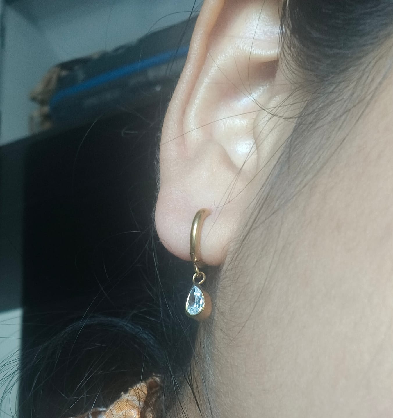 Customer photo review of Solitaire Drop Hoop Earrings