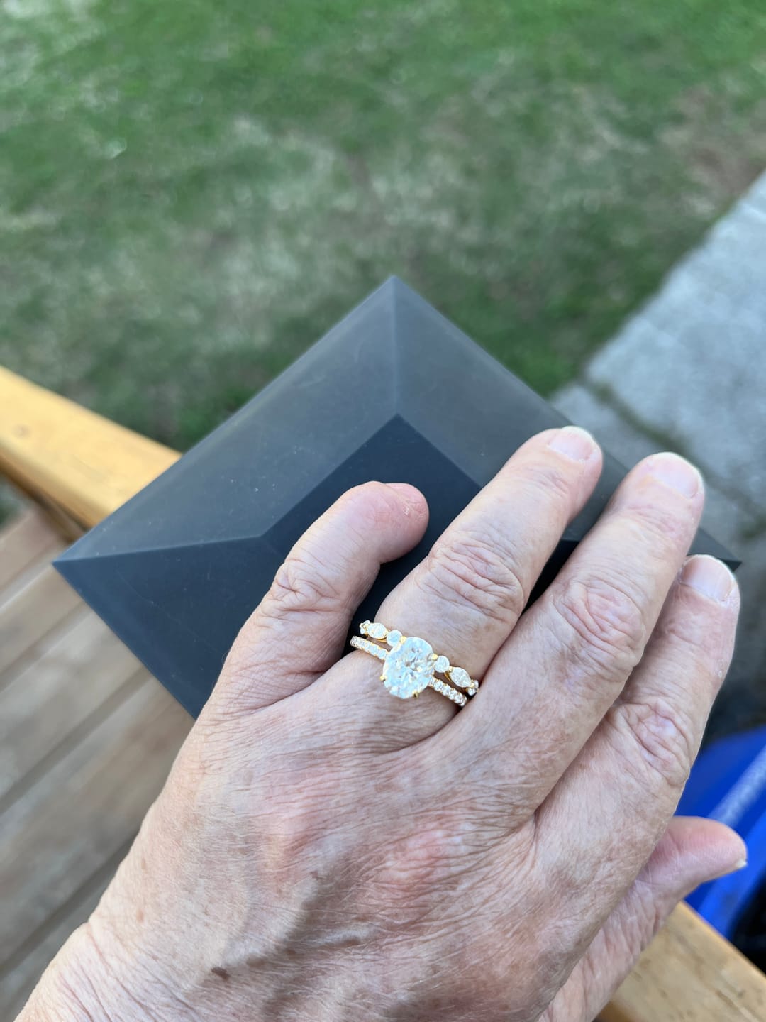 Customer photo review of S925 Moissanite 2.0 Ct Oval Cut Yellow Gold Promise Ring For Women