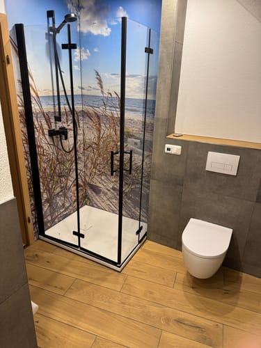 Customer photo review of SONNI Duschkabine Eckeinstieg falttür beide Seiten faltbar Duschabtrennung Faltdusche NANO Glas Doppel Duschtür Höhe 195cm Drehfalttür