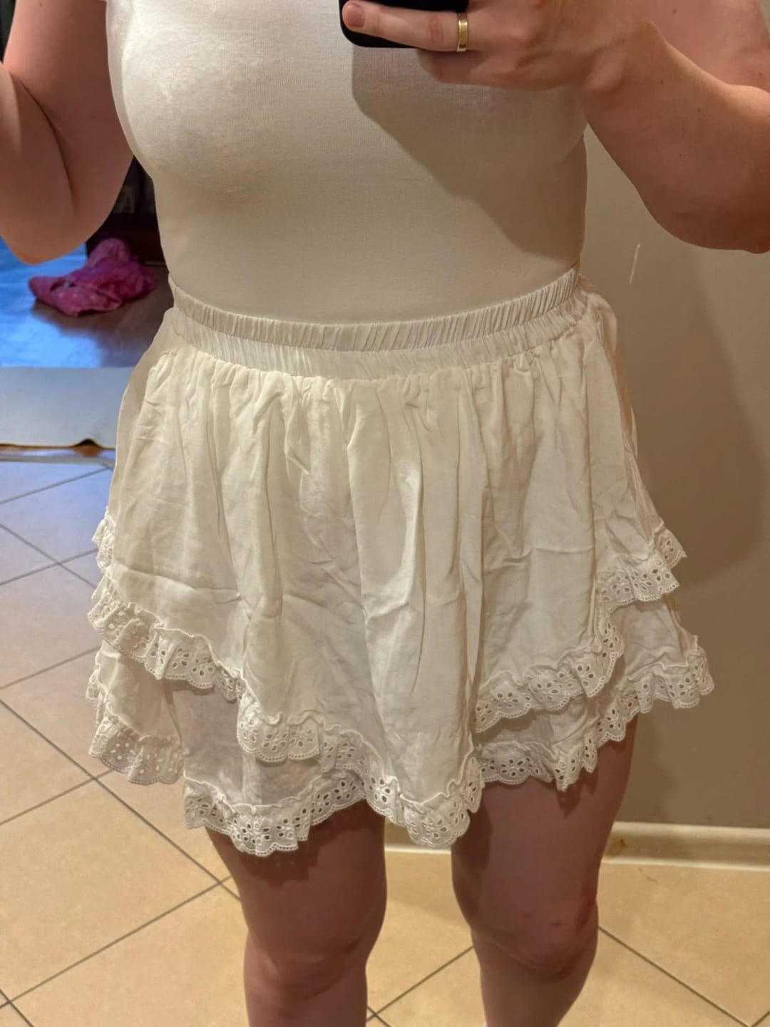 Customer photo review of Kiara Ruffled Trim Layered Mini Skirt