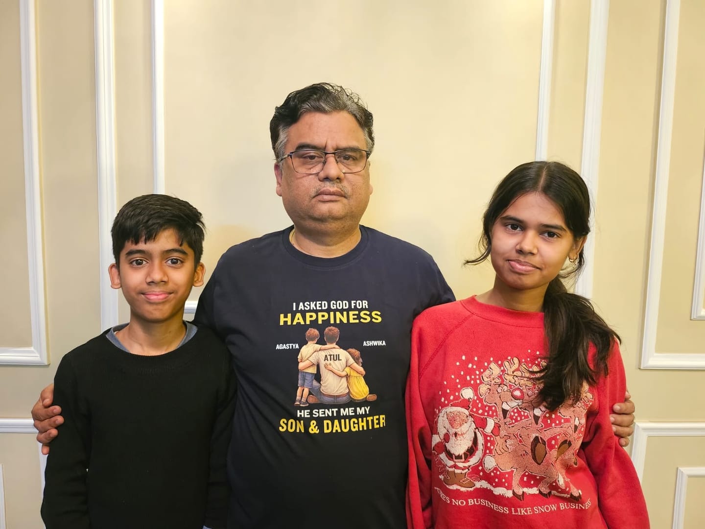 Customer photo review of CUSTOMIZED-MY HAPPINESS, MY SON & DAUGHTER (FATHER) CLASSIC T-SHIRT