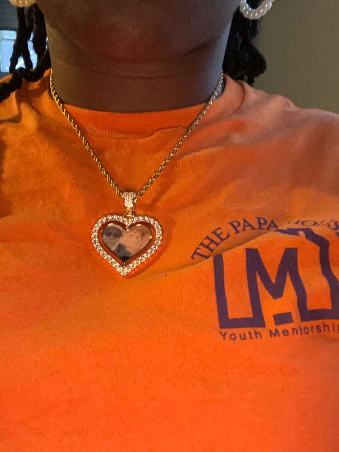 Customer photo review of Iced Heart Spinning Photo Pendant