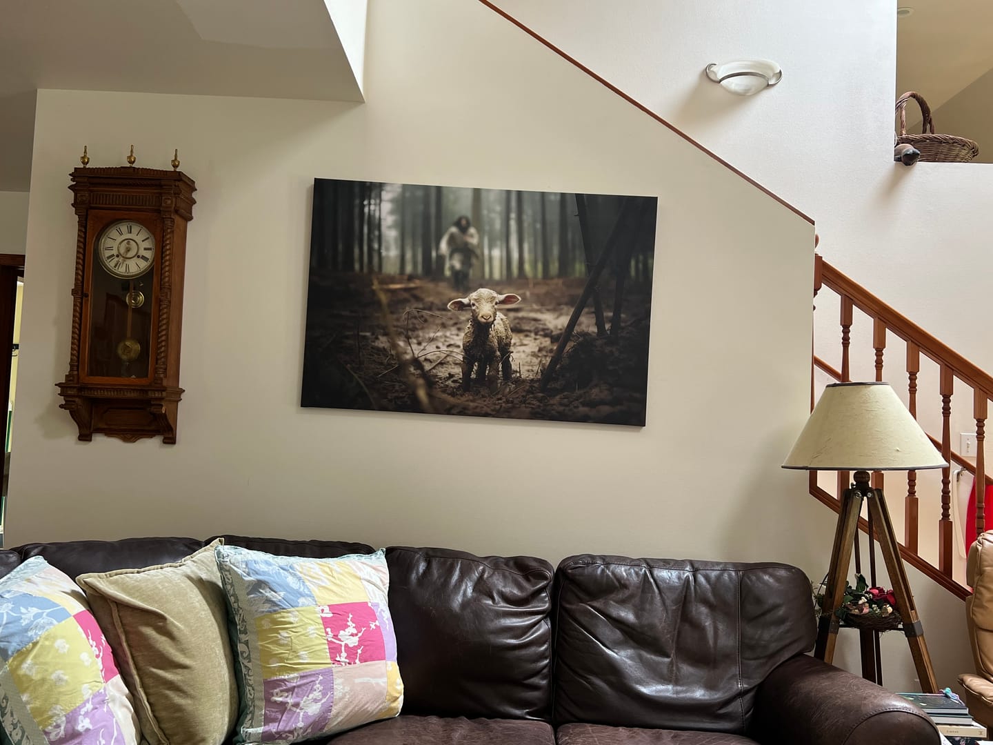 Customer photo review of Jesus Running After a Lost Lamb, Jesus and Lamb Picture, Wall Art Canvas