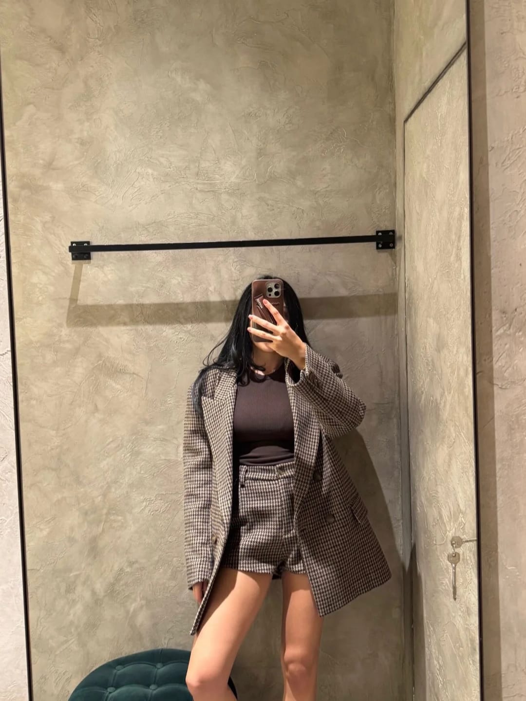 Customer photo review of Elma Houndstooth Belted Shorts Suit