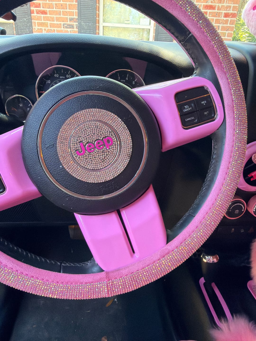 Customer photo review of JEEP Steering Wheel Emblem Overlay Decal — 30+ Colors & Designs (Flag, Topo, Animal, Solid)