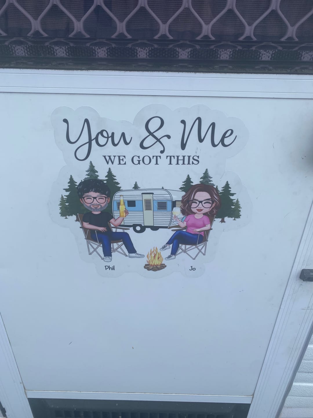 Customer photo review of Camping Partners For Life Doll Couple Sitting Personalized RV Decal