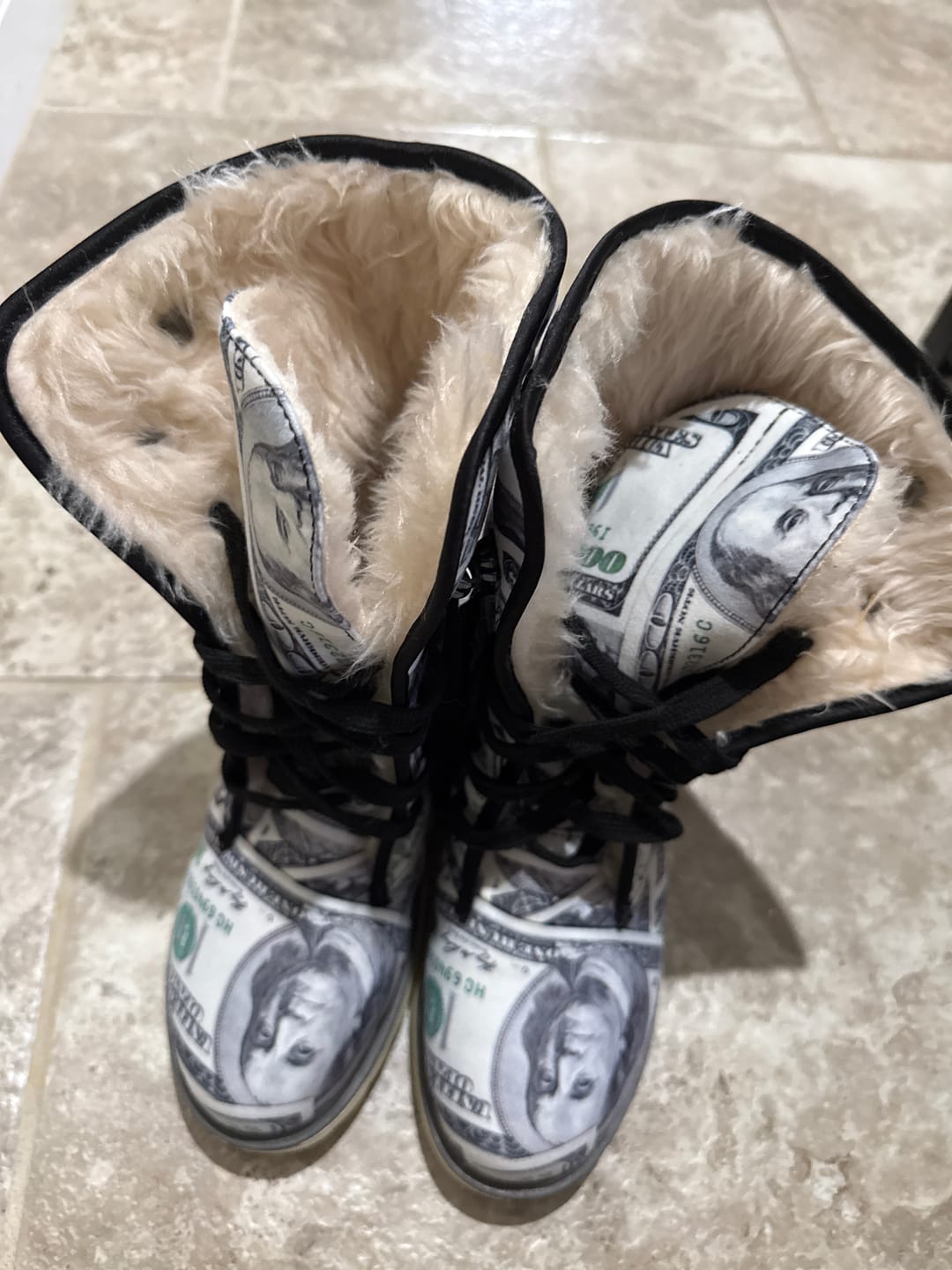 Customer photo review of US Dollar Pattern Print Winter Boots