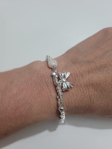 Customer photo review of Sterling Silver Bow & Pearl Bracelet