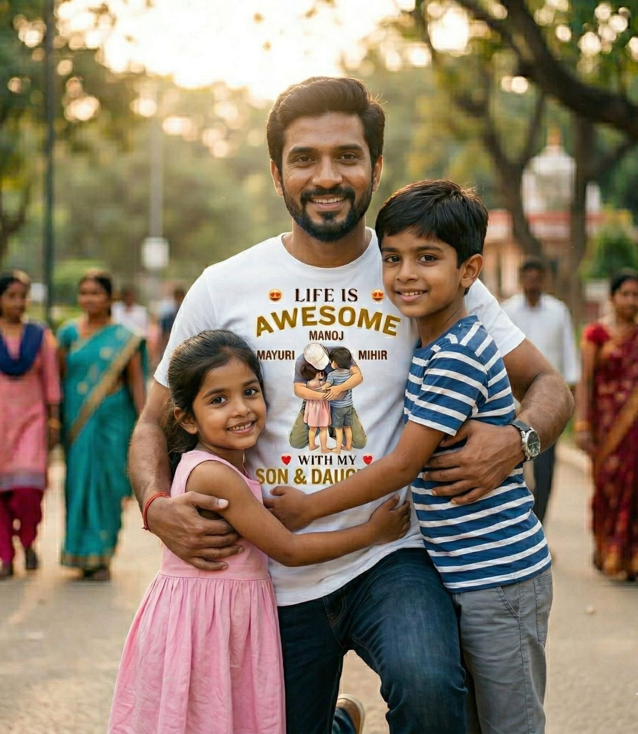 Customer photo review of CUSTOMIZED-MY HAPPINESS, MY SON & DAUGHTER (FATHER) CLASSIC T-SHIRT