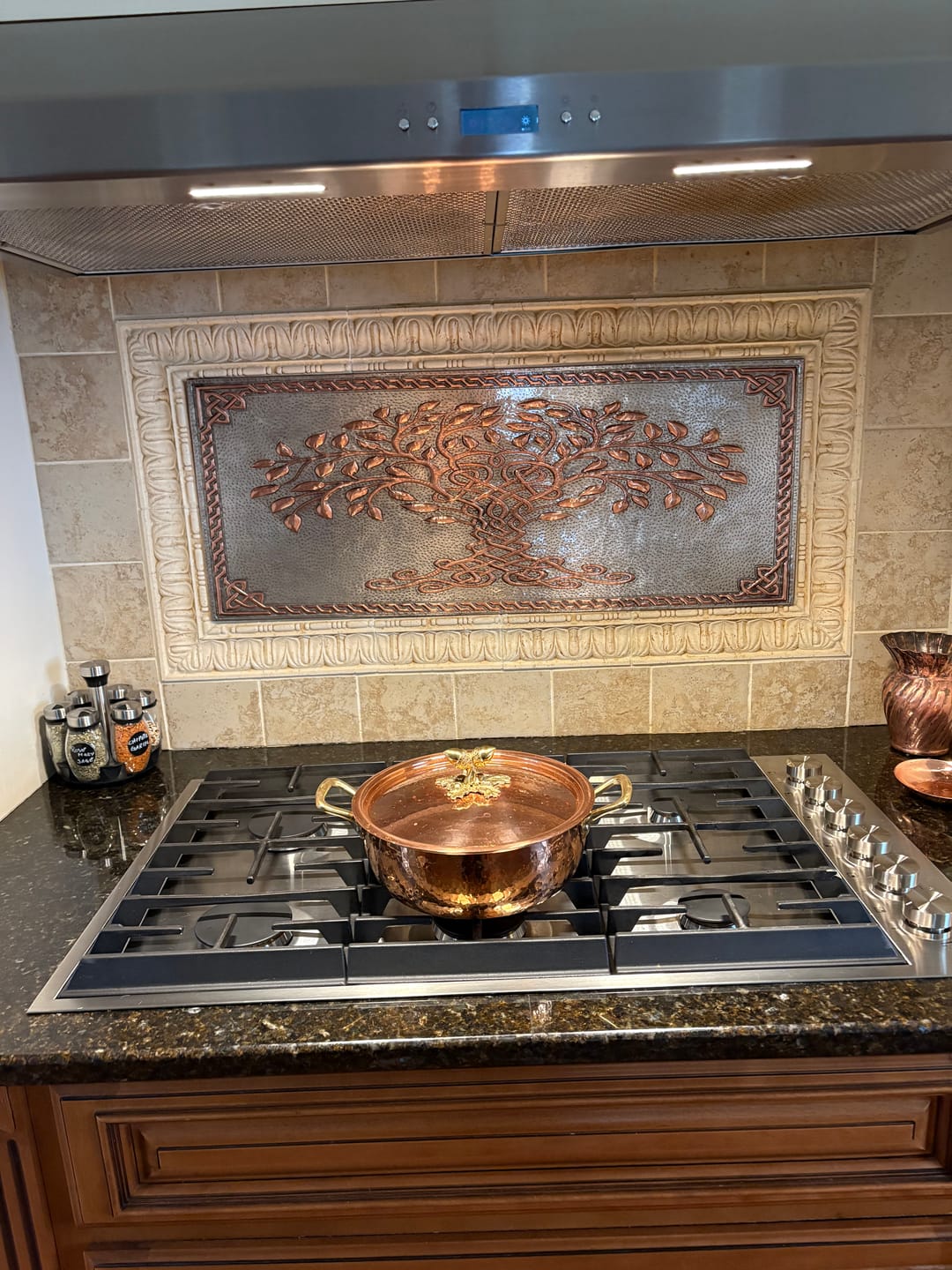 Customer photo review of Gray & Copper Tree of Life Backsplash
