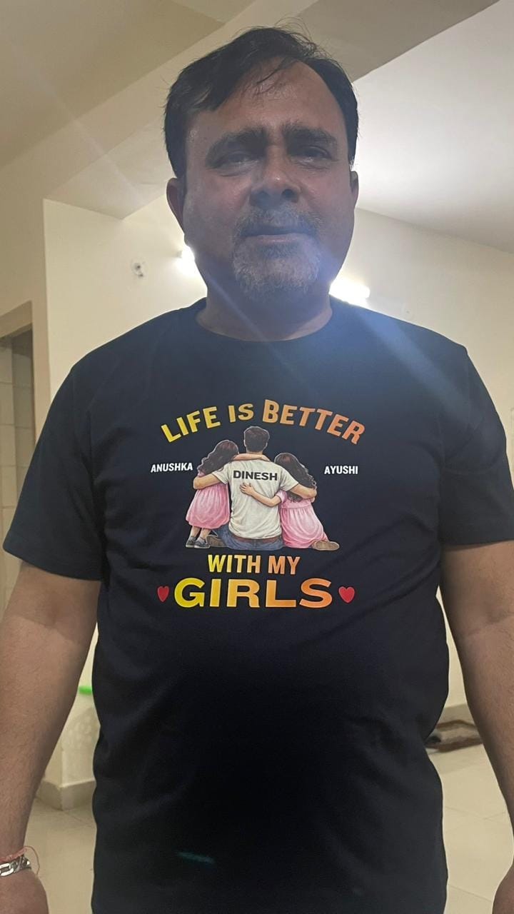 Customer photo review of CUSTOMIZED-LIFE IS BETTER WITH MY TWO DAUGHTERS AND A SON (FATHER & KIDS) THREE CLASSIC T-SHIRT
