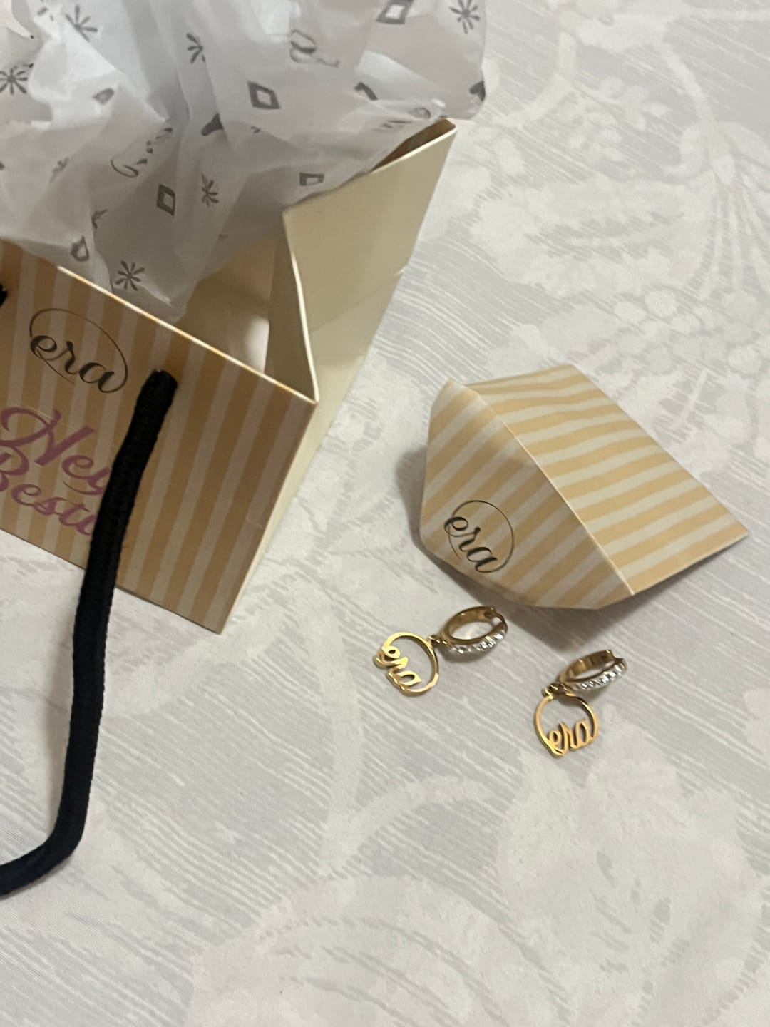 Customer photo review of Gold Precious Logo Earrings