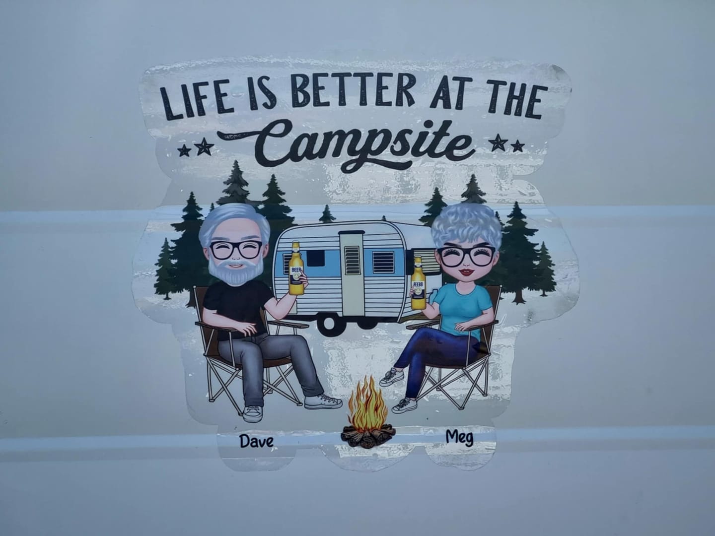 Customer photo review of Camping Partners For Life Doll Couple Sitting Personalized RV Decal