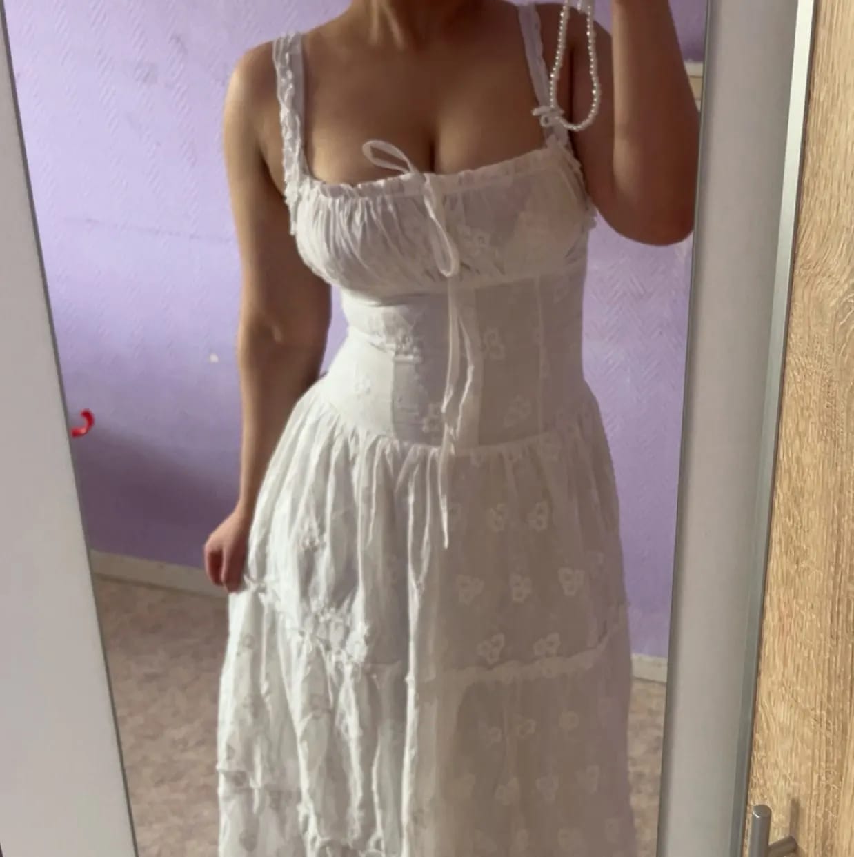 Customer photo review of Carly Ruffle Trim Tiered Maxi Dress